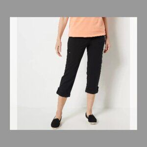 Sport Savvy Petite French Terry Cargo Pocket Pull On Crop Pant PXS Black A487142